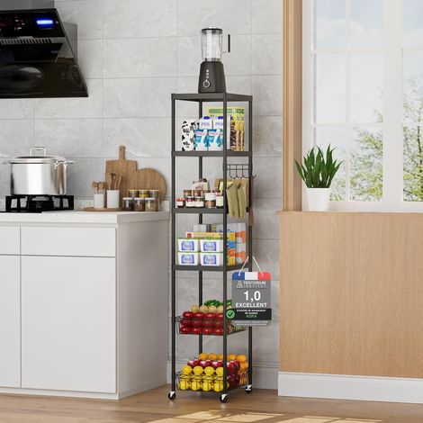 Etagere Cuisine Avec 6 Tablettes Réglables, Convient aux Garages, Cuisines, Bureaux et Espaces Similaires, Avec une Capacité de Charge Supérieure à 180 kg. Dimensions : 30.5 x 40 x 157 cm,Noir (1/5)