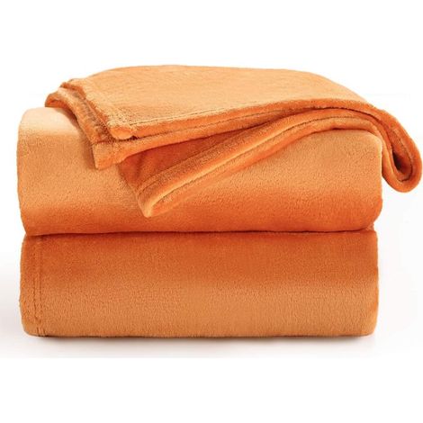 Couverture polaire à carreaux orange 150 x 200 cm - Couverture douce et chaude pour le lit ou le canapé (1/3)