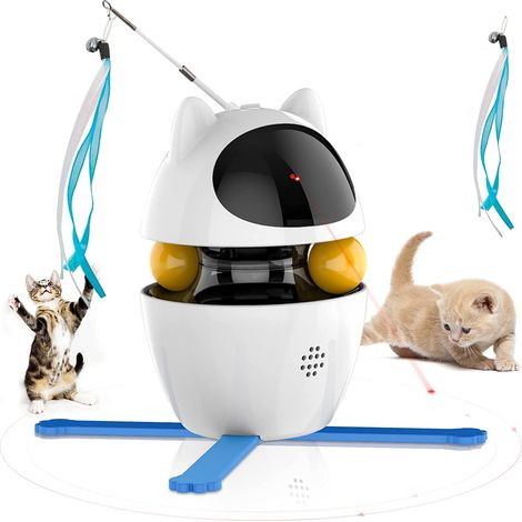 1 jouet interactif pour chat, 4 en 1 avec plumeau, balle, lumière et générateur d'ions négatifs, rechargeable USB, 3 modes de rotation (1/5)