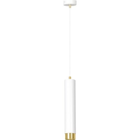 Lampada a Sospensione Kibo, Acciaio verniciato a polvere, Bianco, Oro, 8x100x8 cm