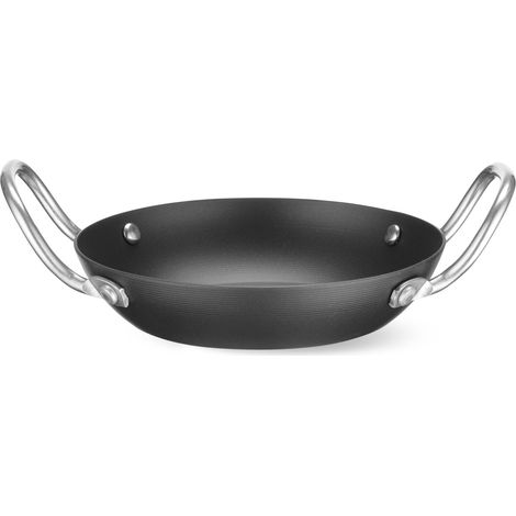 Poêle de service, avec deux poignées, convient à toutes sources de chaleur, fond: ø95mm, plat, assiette, plateau de service, rôtissage, poêle de cuisson, 170x144x(H)58mm, acier au carbone (1/2)