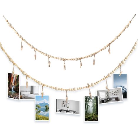 2er-Set Fotogirlanden mit Holzclips, Wanddekoration für Zuhause, zum Aufhängen von Postkarten, Fotos und Souvenirs, 120 cm