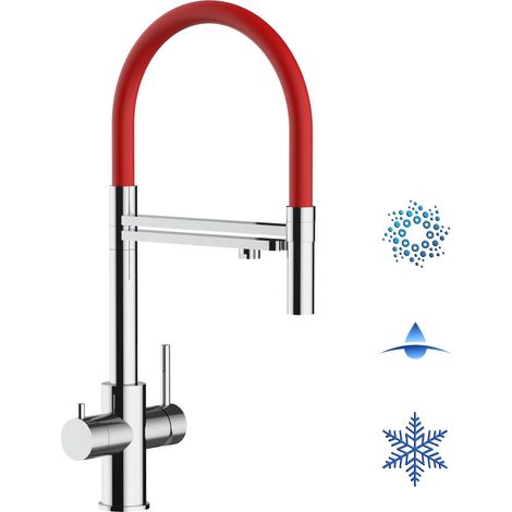 5 Wege Wasserhahn Edelstahl Massiv Kuechenarmatur mit Rot 360 schwenkbarem Auslauf und abnehmbare 2 strahl Handbrause - Edelstahl Hochglanz (1/5)