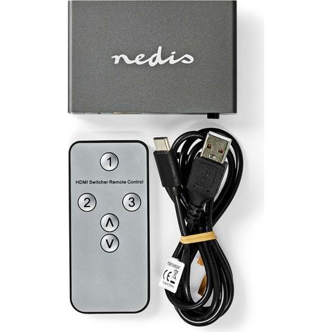 Nedis HDMI ™ Schalter / 3-Port port(s) / 3x HDMI™ Input / 1x HDMI™ Output / 8K@60Hz / 45 Gbps / ferngesteuert / Aluminium / Anthrazit