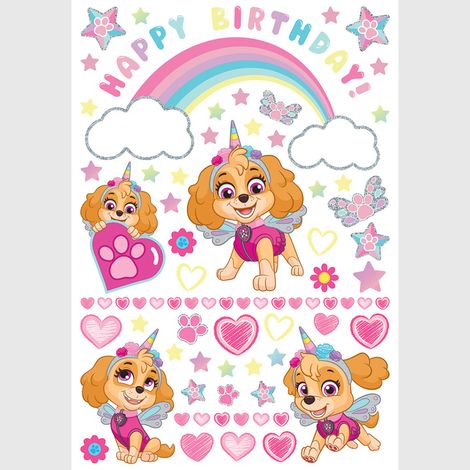 Sticker - Pat' Patrouille : Joyeux anniversaire à Skye rose - 42,5x65 cm