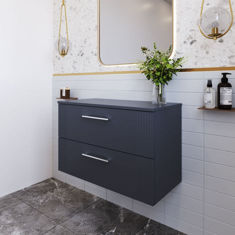 Nuie Deco Satin Soft Black 800mm Wall Hung 2 Drawer Vanity Unit with Worktop - DPF1495W (1/5)