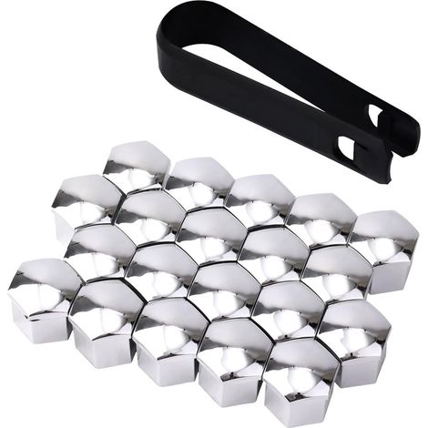 Lot de 20 cache-écrous Voitures de 21 mm, avec outil de démontage, pour la plupart des Voitures (Argent) (1/5)