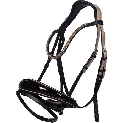 Pony, Nero beige: Briglia inglese in cuoio con inserti in vernice e cristalli modello Limone Elegant (1/5)
