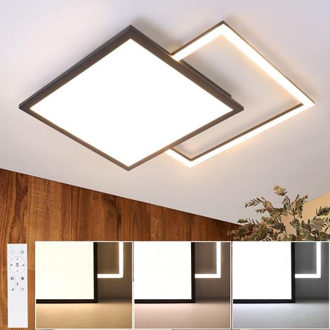 ZMH Plafonnier LED Plafonnier Dimmable - Lampe de Salon Lampe de Cuisine de Salon Moderne avec Éclairage de Plafond Design Ciel Étoilé pour Chambre Étude Hôtel Carré - Noir - 46w (1/5)