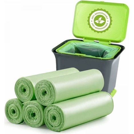 100 Biodegradable Trash Bags, 20 Liter Thick Biodegradable Compostable Garbage Bags for Food, Home, Kitchen, Office, House, Pet Garden Waste (1/5)