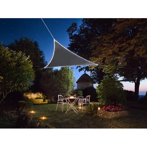 Perel Dreieckiges Sonnensegel mit 107 LEDs, wasserabweisendes Polyester, UV-Schutz 95%, 3.6 x 3.6 x 3.6 m Solar LED Beleuchtung, Shade Sail für Garten und Terrasse