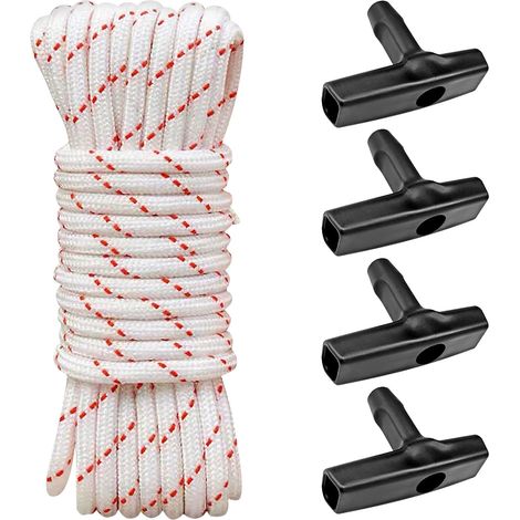 Corde Lanceur Tondeuse, 10m Lanceur Tondeuse, Câble de Traction et 4 Poignées de Démarrage, Convient pour Tondeuses à Gazon, Tondeuses, Coupe-Bordures, Débroussailleuses, Pièces de Moteur (1/5)