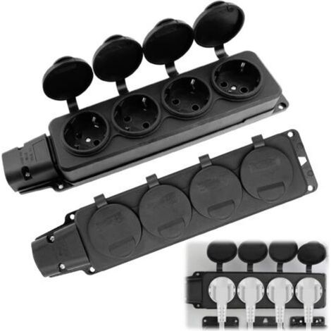 Prise extérieure IP54 étanche à 4 prises avec couvercles, lot de 2 (1/5)