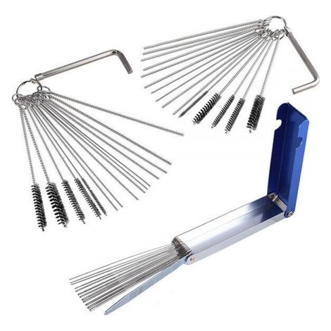 Kit de nettoyage de carburateur : 20 aiguilles, 13 fils, 10 brosses, 3 outils de nettoyage.