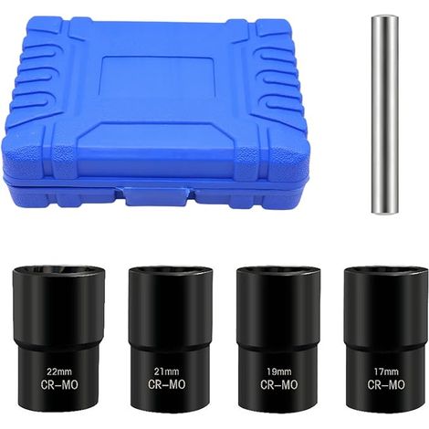 5 Pièces Douille d'extraction d'écrou, Douille d'extraction de boulon, Douille d'extraction de vis pour enlever les boulons endommagés, ronds et rustiqués, tailles de 17mm, 19mm, 21mm et 22mm (1/5)