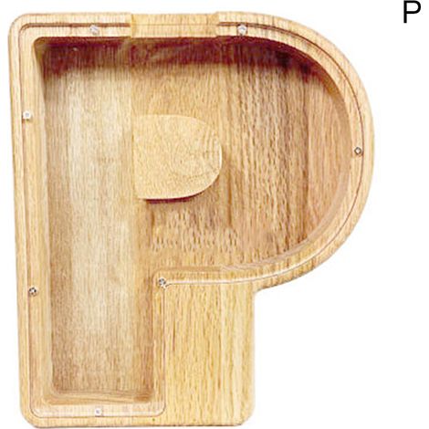 Tirelire en bois en forme de lettre de l'alphabet, fenêtre en acrylique transparent, pièces de monnaie, décoration intérieure, décoration de bureau, chambre d'enfant, lettre P. (1/5)