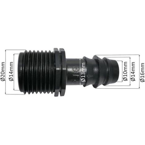 Adaptateur Mâle Cannelé - Ø16 mm - Filetage Externe 1/2 Pouces - Pour Système D'irrigation Goutte À Goutte - Lot De 10 (1/4)