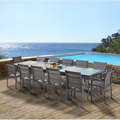 Salon de jardin Ensemble Modulo T 8/12 + F 12 Full Verre Noir Wilsa Garden (1/3)