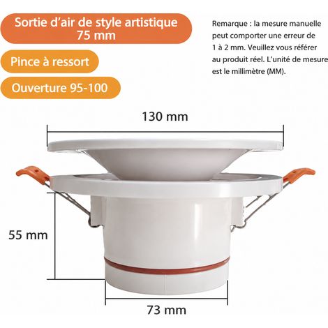 Bouche d'aération circulaire VMC design parallèle n° 1 75 mm blanc à ressorts 1 75mm blanc 13 × 13 × 6,5 cm 130 g – Livraison gratuite