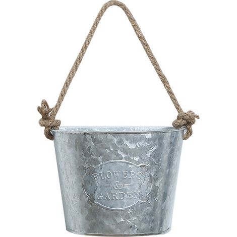 Jardinage Pot de Fleurs mural métallique Planter style pochette 14x14x11cm 30cm argent 1 pièce (1/5)