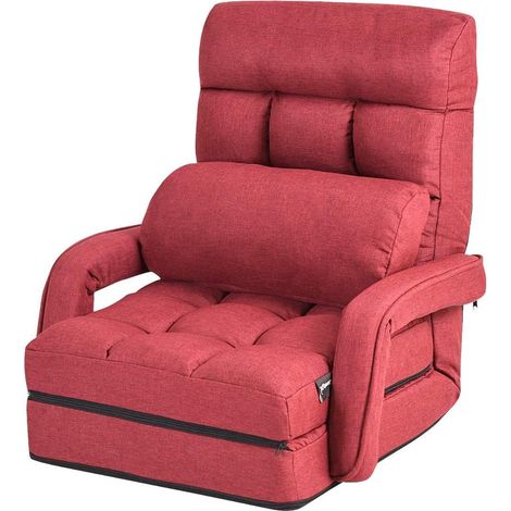 COSTWAY Adjustable Folding Lazy Sofa Bed with Pillow and Armrests, Convertible Floor Armchair Sofa Seat for Home Office, Easy-to-Clean (Red) (1/5)