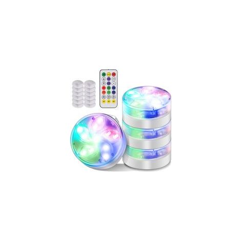 Lumière sous-marine RVB IP68, éclairage de piscine à LED Télécommande Lumières de piscine Éclairage LED étanche Décoration de lampe pour fête, Noël, piscine, Halloween, Noël(4 Pcs)