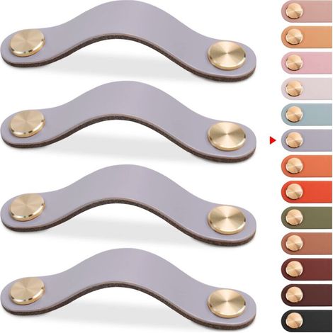 4pcs Poignée Meuble Cuir, Bouton Porte Placard Poignee Cuir Bouton de Tiroir, Poignee de Meuble Vintage pour Armoires, Commode, Cuisine, Salle de Bain (Gris, 128mm) (1/5)
