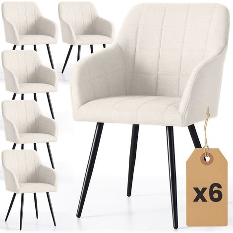 Lot de 6 Chaises rembourrées à surpiqûres carrées LUXANO Crème pieds noirs tissu Lumos (1/5)