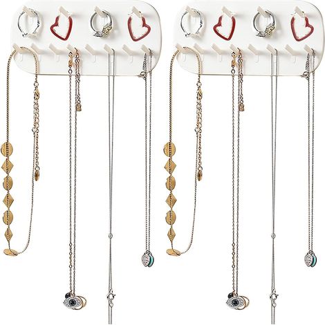 Lot de 2 Rangement Mural pour Chaîne et Bijoux, Crochet Mural Adhesif et Patère, Support de Bijoux Suspendu au Mur, Porte Colliers, Bagues, Bracelets (1/5)