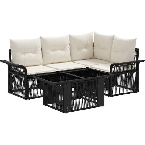 Set Divano da Giardino 5 pz Nero e Bianco Crema polyrattan vidaXL (1/5)