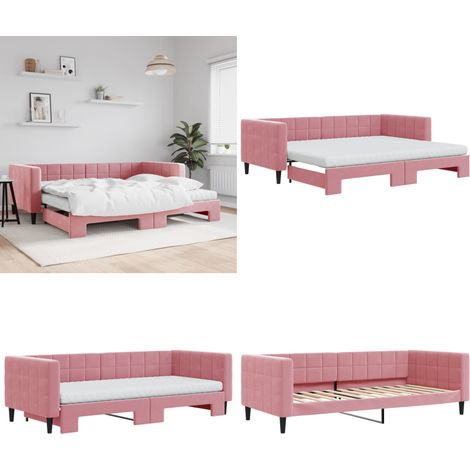 Lit de jour avec gigogne et matelas rose 90x200 cm velours - Canapé Convertible - Lit Tiroir - Lit Invité - Meuble Multifonctionnel - Literie - Home & Living (1/5)