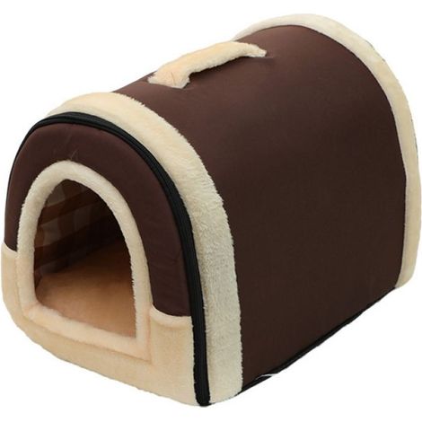Nid d'animal de Compagnie et canapé-lit, Maison de Chat de Chien Pliable antidérapante et Hiver Doux Matelas Confortable (M, Marron) (1/5)