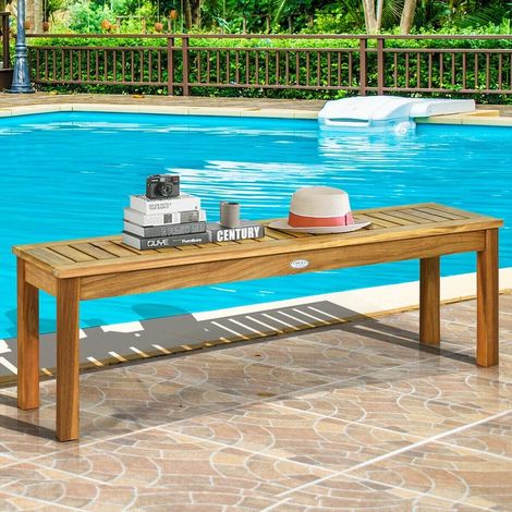 Banc de jardin en bois d'acacia, 3 places, design à lattes, pour terrasse, patio ou salle à manger (1/5)