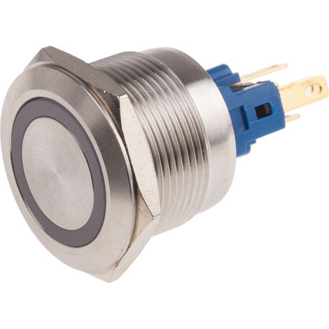 Bouton-poussoir, Momentané lumineux, LED Vert, Unipolaire à deux directions (1RT), 5 A @ 250 V c.a., Argent, Montage ( Prix pour 1 ) (1/2)