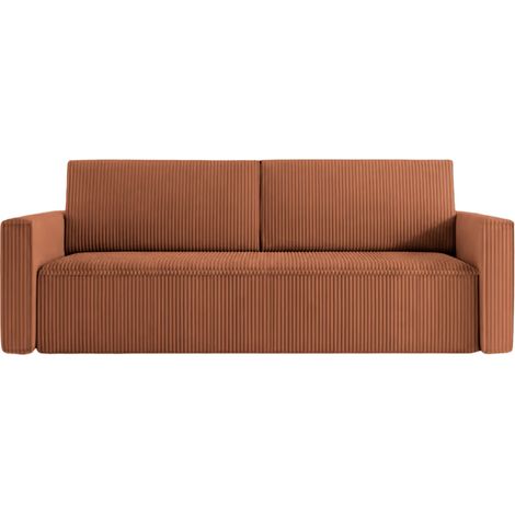 MAURIE - Canapé droit convertible petit velours côtelé 3 places Terracotta (1/5)