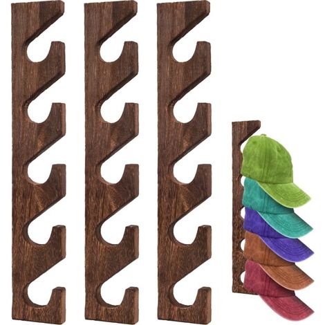 Beyamis Porte-chapeaux mural bois – lot 3, 5 casquettes chacun, dressing/entrée (1/5)