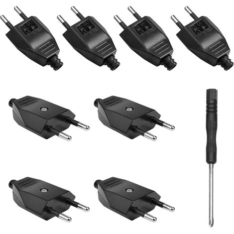 8 Pièces Fiche Électrique Male Plat, Prise Electrique Renforcée 250V 2.5A, Matériau PP et Cuivre, Fiche Prise Electrique, d'Alimentation Domestique Décorative à Encastrer ou à Remplacer, Noir (1/5)
