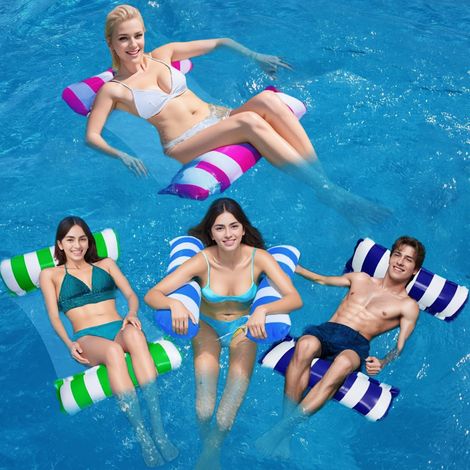 Set di 4 materassini gonfiabili da piscina per adulti, materassini acquatici portatili multifunzionali 4 in 1 per adulti, amache acquatiche (1/3)