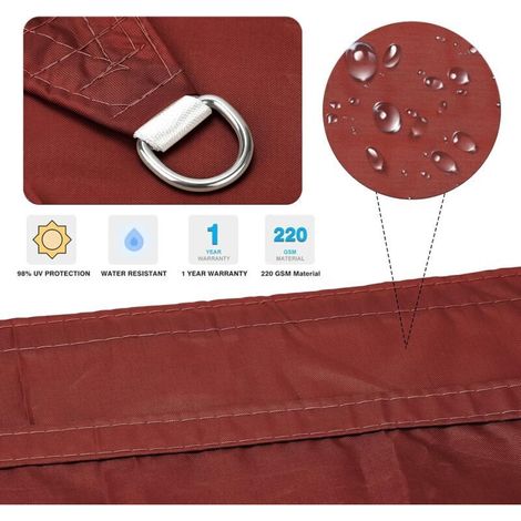 Voile d'ombrage rectangulaire 2x3m rouge brique, imperméable, protection UV, pour jardin, terrasse, piscine, avec corde offerte (1/3)