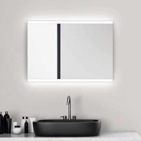 Miroir de Salle de Bain avec éclairage Loft - 50 x 70 cm - Suspension Horizontale et Verticale - Cadre en Aluminium - Interrupteur à Bascule 50022 Argenté (1/5)