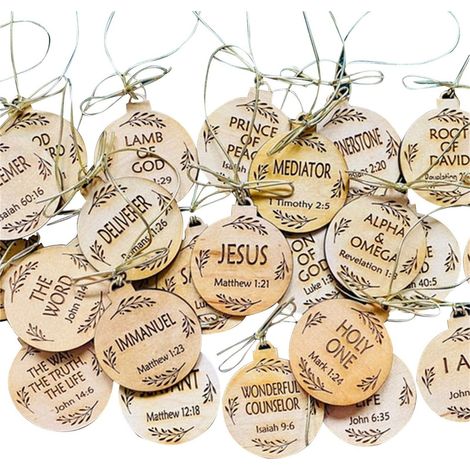 Ornement En Bois - Nom De Jésus - Diamètre 5 Cm - Pour Décoration De Sapin De Noël - Lot De 25 Pièces (1/5)