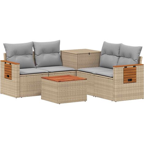Sofa Set 6 stk. Beige und Hellgrau Polyrattan und Stahl vidaXL (1/5)