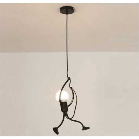 Moderne Suspension Créatif fer Gens Dessin animé Conception Lampe suspendue pour Des Enfants Chambre Chevet Salon Grenier noir-- (1/5)