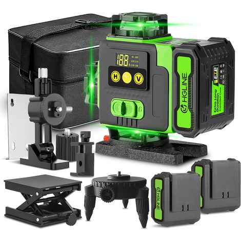 Nivel Láser 4 x 360°, 4D Verde 16 Líneas Láser Herramienta de Nivelación Cruzada Autonivelante - 25m - LK-801