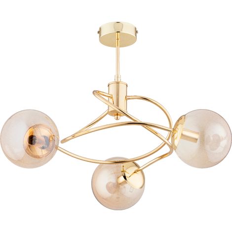 Suspension moderne dorée 3 globes ambre E14 Tosca Alfa (1/3)
