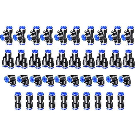 FENOPLASTICA40 connecteurs pneumatiques 4 mm, raccords rapides pour air comprimé, 4 formes pour l'étanchéité des tubes d'air comprimé : type Y/T/droit/coudé (1/5)