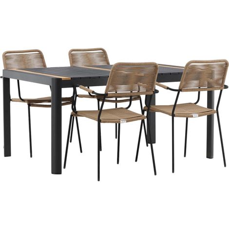 Togo set de jardin table 90x150cm noir, 4 chaises Lindos marron.