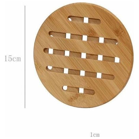 2 maniques de table �� manger, dessous de verre ronds, sets de table anti-br��lure et antid��rapants, coussinets d'isolation thermique en bambou ��pais (petit rond 15 cm)