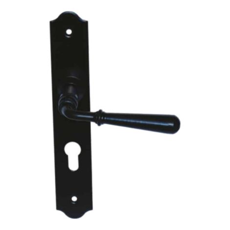 Maniglia della porta su piastra stretta con chiave classica modello Beynac - Ferro nero