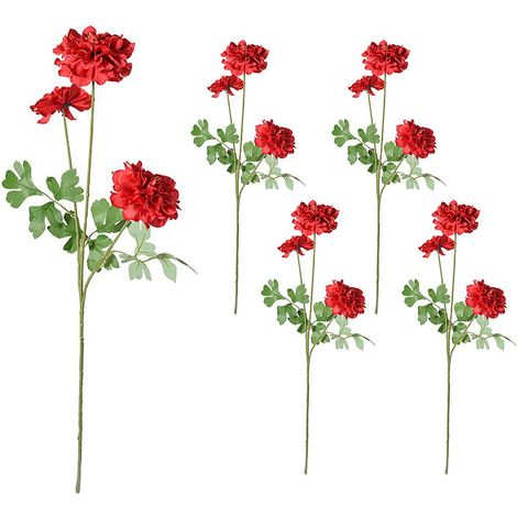 Zusammengeklappt nur 40 cm lang. 【Leuchtend rot】Set mit 5 künstlichen Geranien (3 Köpfe) zur Dekoration des Wohnzimmertisches. (1/2)